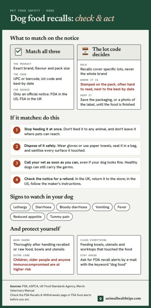 Dog food recall checklist: what to match on the notice, steps if it matches, signs to watch, and how to protect yourself